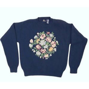 Vintage Crop Sweater Embroidered Flowers Liz Sport